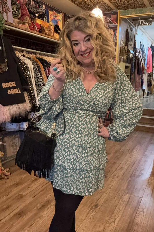 THE 'CACTUS SKIES' CUTE CACTUS PRINT TIERED HOURGLASS DRESS FROM OUR EXCLUSIVE SPANISH COLLECTION