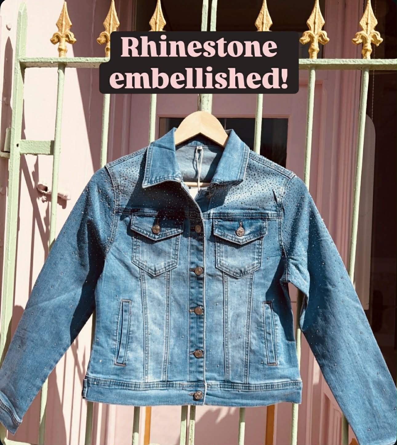 THE 'MILEY' STUNNING RHINESTONE EMBELLISHED CLASSIC FADED DENIM JACKET