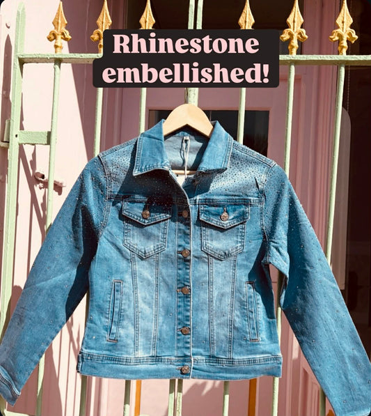 THE 'MILEY' STUNNING RHINESTONE EMBELLISHED CLASSIC FADED DENIM JACKET