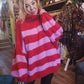 THE 'COBAIN' COSY OVERSIZED STRIPED FUNNEL NECK SNUGGLE JUMPER PINK OR BLACK