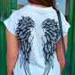 THE 'FALLEN ANGEL' ROCK CHICK STYLE T SHIRT WITH ANGEL WING DETAIL TO THE BACK