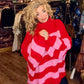 THE 'KOZY DAZE' BRIGHT AND BEAUTIFUL BOLD RED AND PINK STRIPED SUPERSOFT OVERSIZED SNUGGLE JUMPER