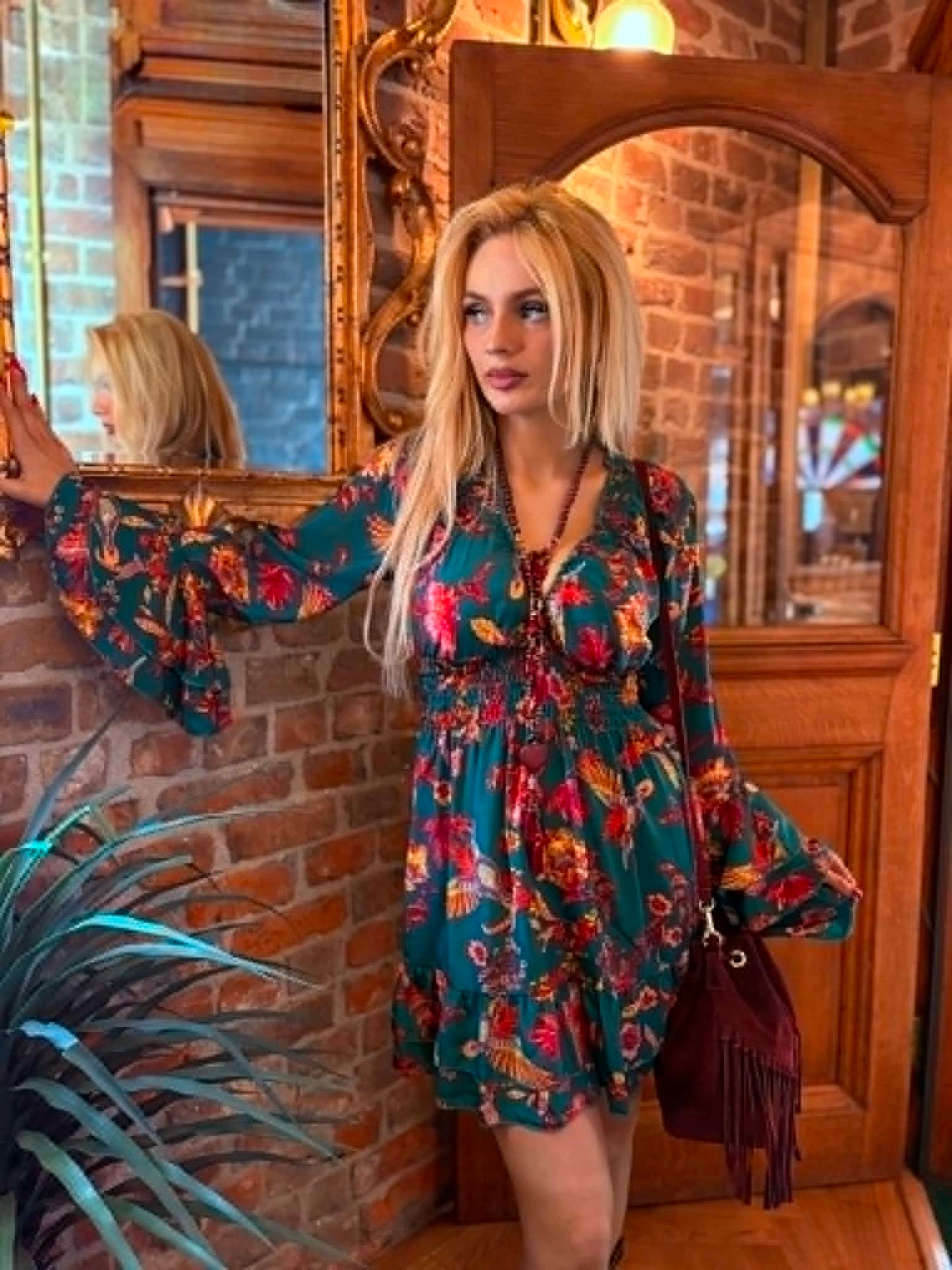 THE 'MARITZA' STUNNING FLOATY BELL SLEEVE DRESS IN A BIRD OF PARADISE PRINT FROM OUR EXCLUSIVE SPANISH COLLECTION