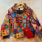 THE 'VIVIENNE' BRIGHT AND BEAUTIFUL ARTY HOTCHPOTCH PRINT ASYMMETRIC JACKET IN RAINBOW COLOURS