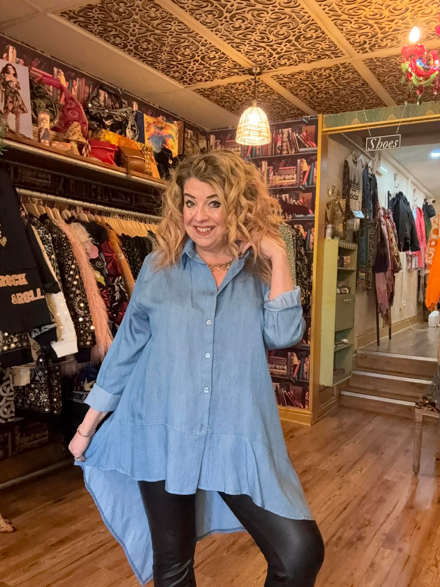 THE 'FREEBIRD' CLASSIC ROCK CHICK STYLE SUPERSOFT DENIM SHIRT WITH ASYMMETRIC BACK