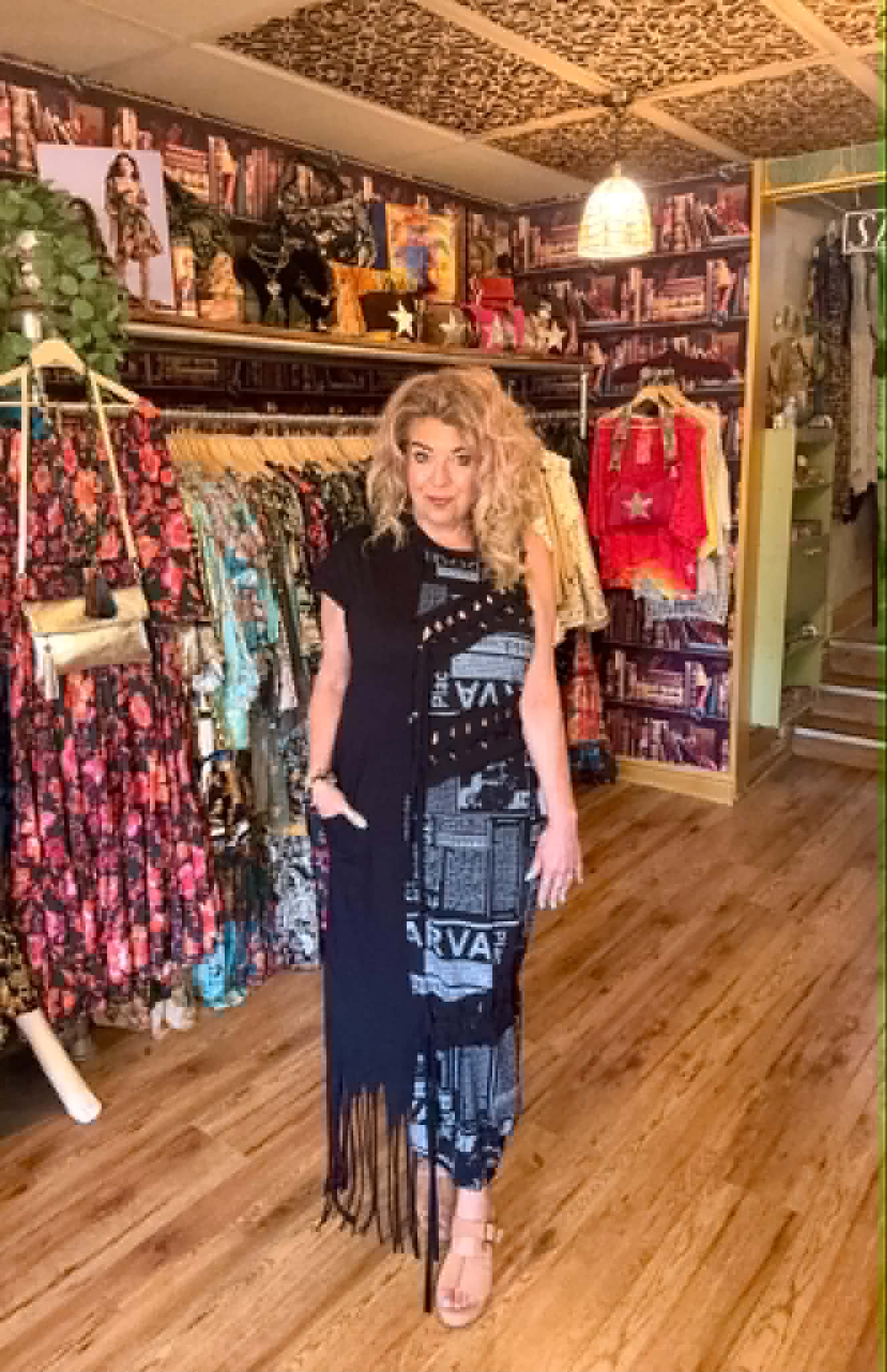 THE 'CARNABY' STUNNING URBAN CHIC STYLE NEWSPAPER PRINT LATTICE DRESS WITH FRINGE ITALIAN DESIGN