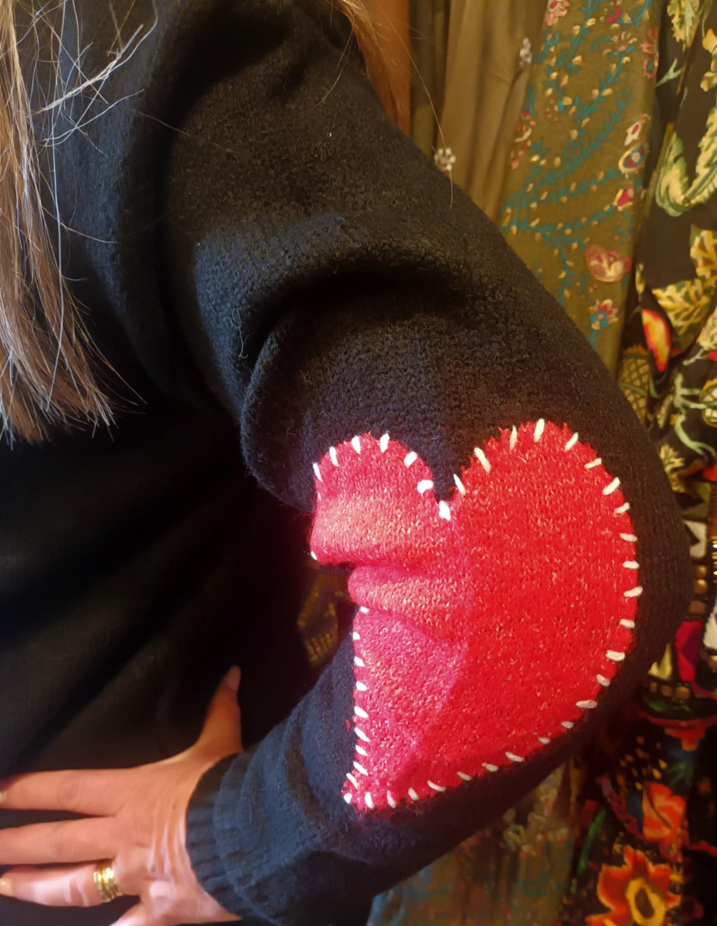 THE 'LOVE IS...' CUTE AND COSY HEART PATCH CARDIGAN WITH BLANKET STITCH DETAIL