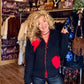THE 'LOVE IS' SUPERSOFT FLUFFY CARDIGAN WITH APPLIQUE KNITTED HEARTS IN BLACK OR PALE GREY