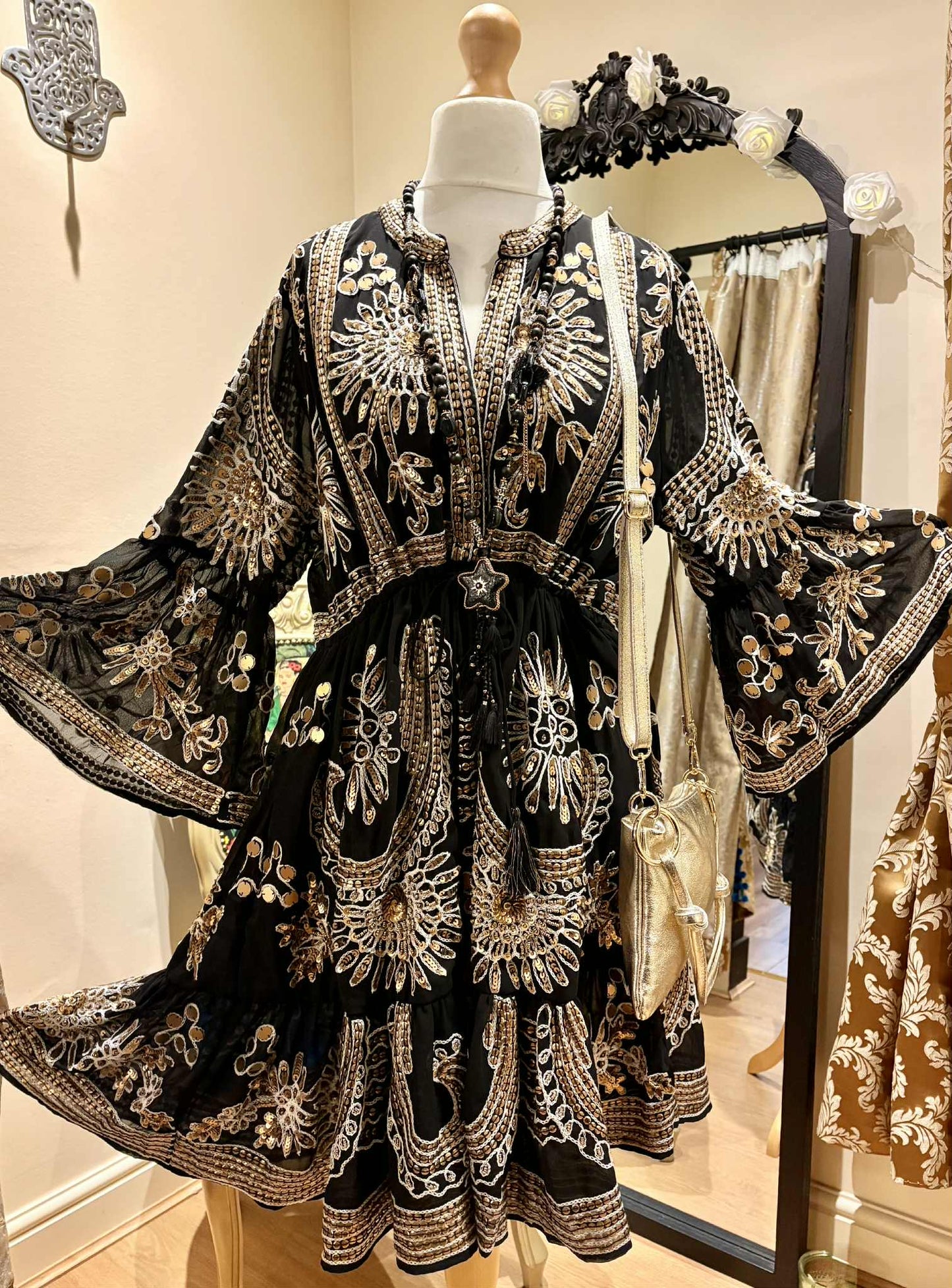 THE 'YARA' STUNNING RICHLY EMBELLISHED BELL SLEEVE TUNIC DRESS FROM OUR EXCLUSIVE SPANISH COLLECTION