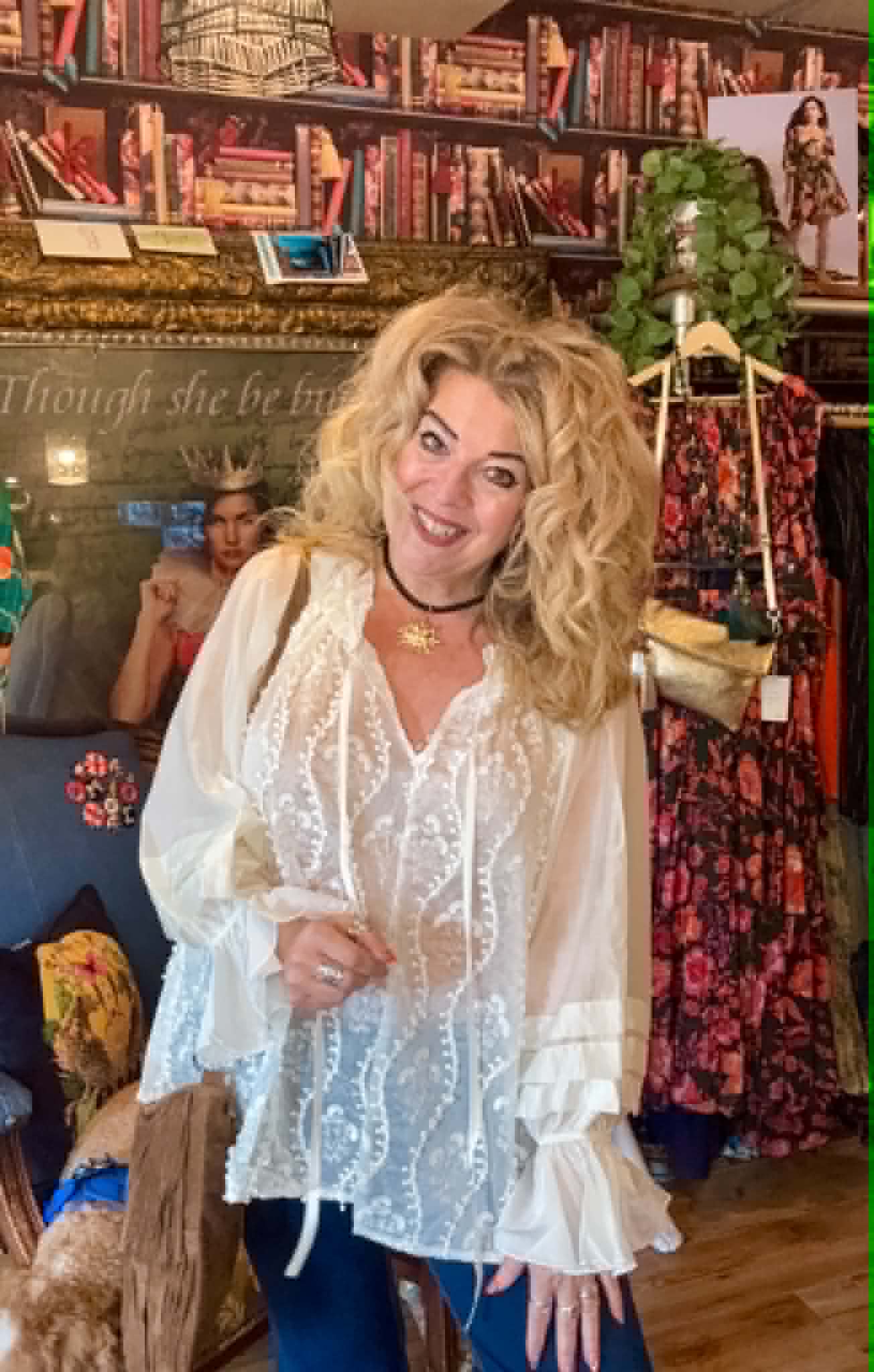 THE 'VICTORIANA' BEAUTIFUL BOHEMIAN VINTAGE STYLE EMBELLISHED FRILL CUFFED BLOUSE IN ANTIQUE CREAM