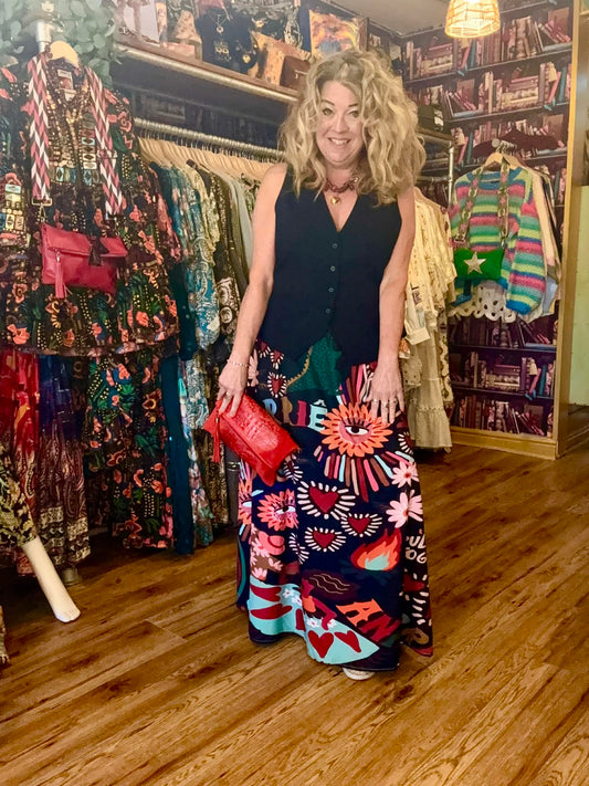 THE 'HIPPIE CHICK' STUNNING BOHEMIAN AND MYSTIC PRINT SKIRT WITH COMFORTABLE ELASTICATED WAIST