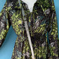 THE 'BOHEMIAN QUEEN' BREATHTAKING RICH GREEN AND GOLD FRILL DETAIL DRESS