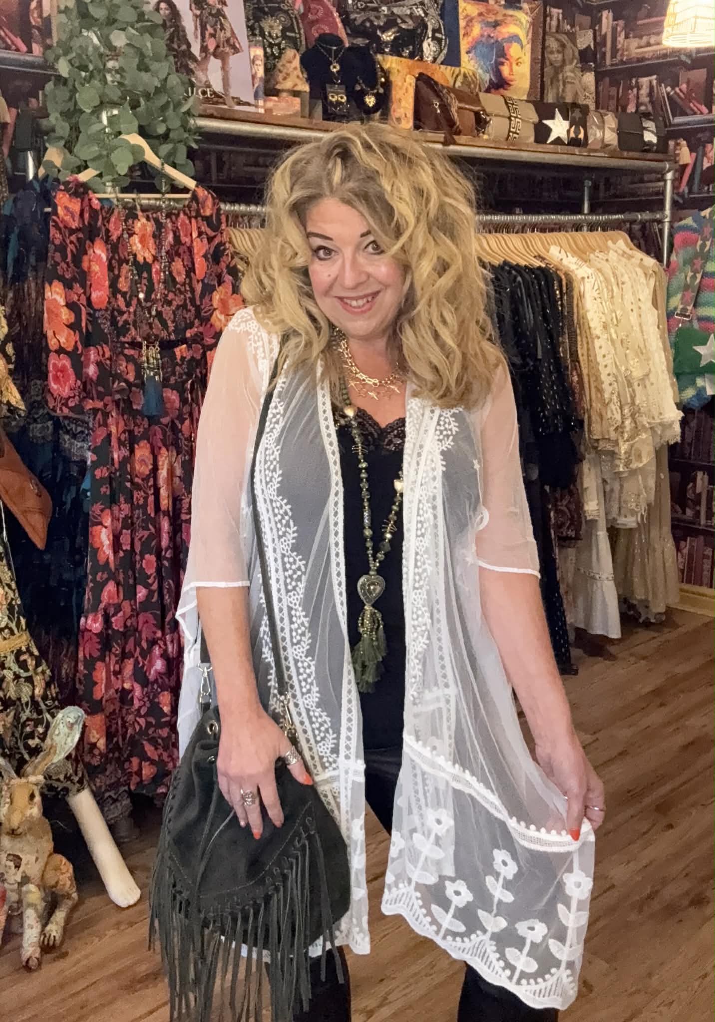 THE 'SILVER SPRINGS' BEAUTIFUL AND BOHO PURE WHITE LACE KAFTAN WITH EMBROIDERED DETAIL