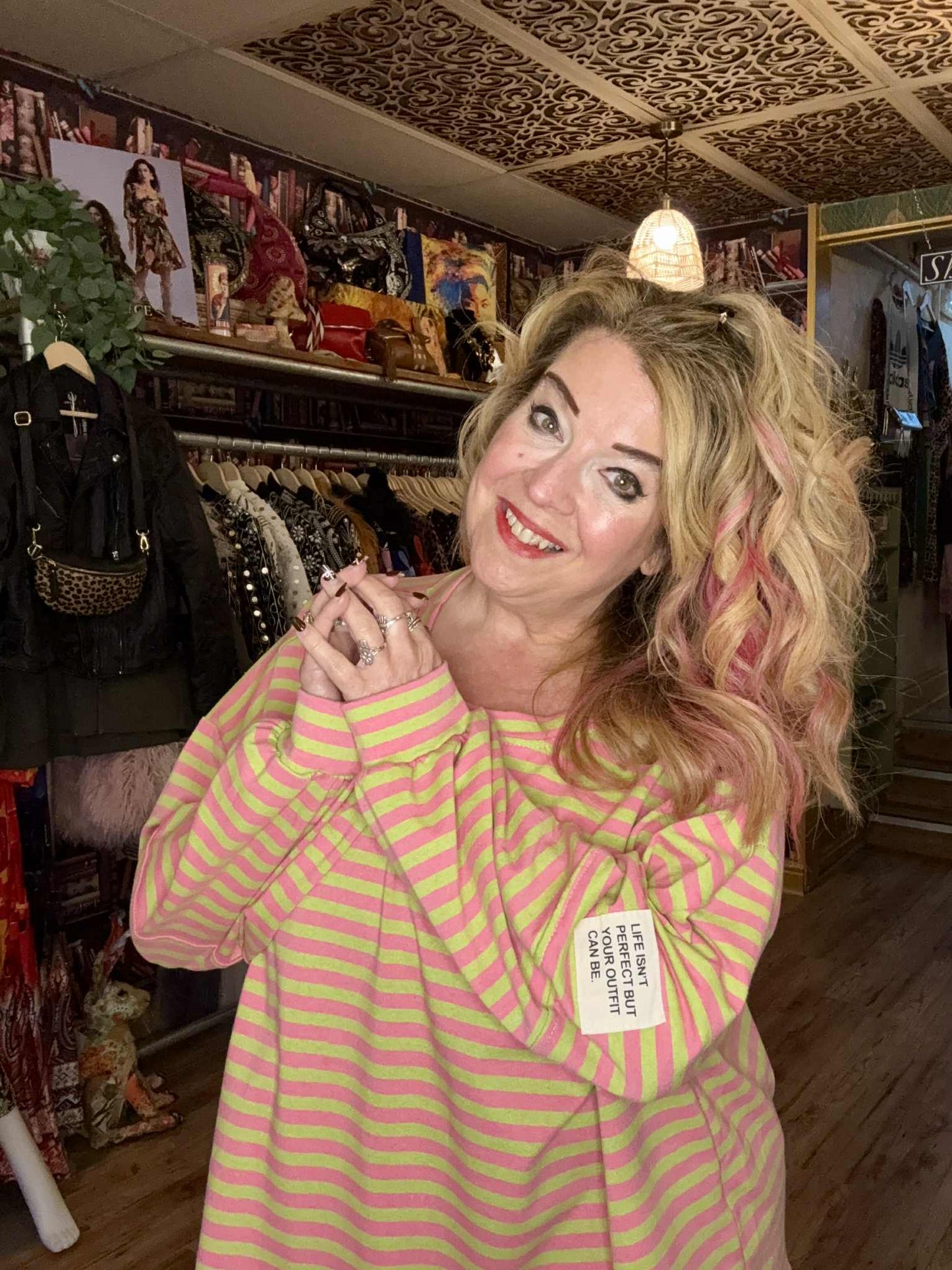 THE 'WEEKENDER' 70'S STYLE BRIGHT & BEAUTIFUL STRIPED SWEATSHIRT WITH QUIRKY PATCH DETAIL TWO COLOUR OPTIONS