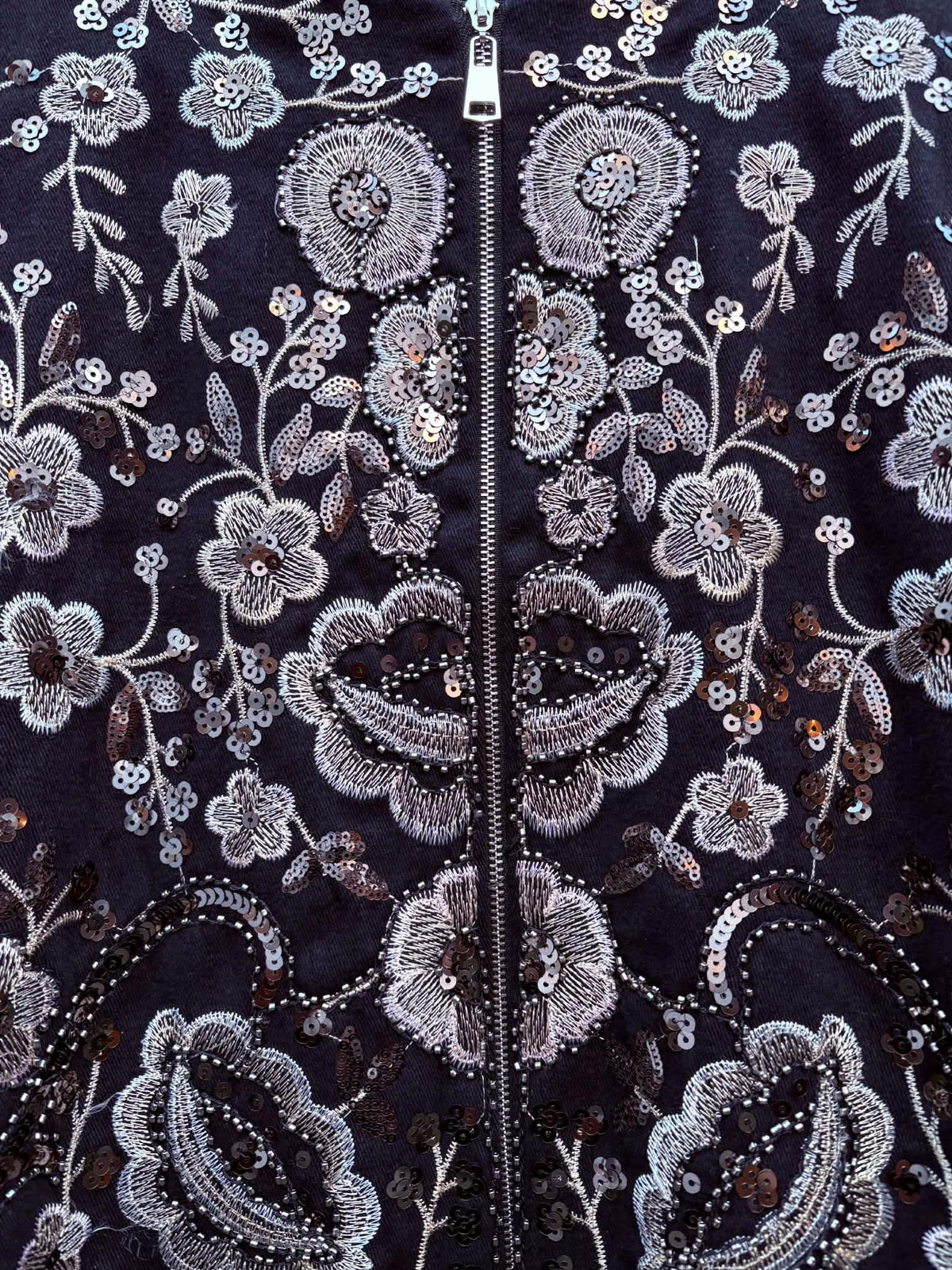 THE 'TWILIGHT ROCKS' STUNNING RICHLY BEADED, SEQUINNED AND EMBROIDERED ZIP FRONT BOMBER JACKET