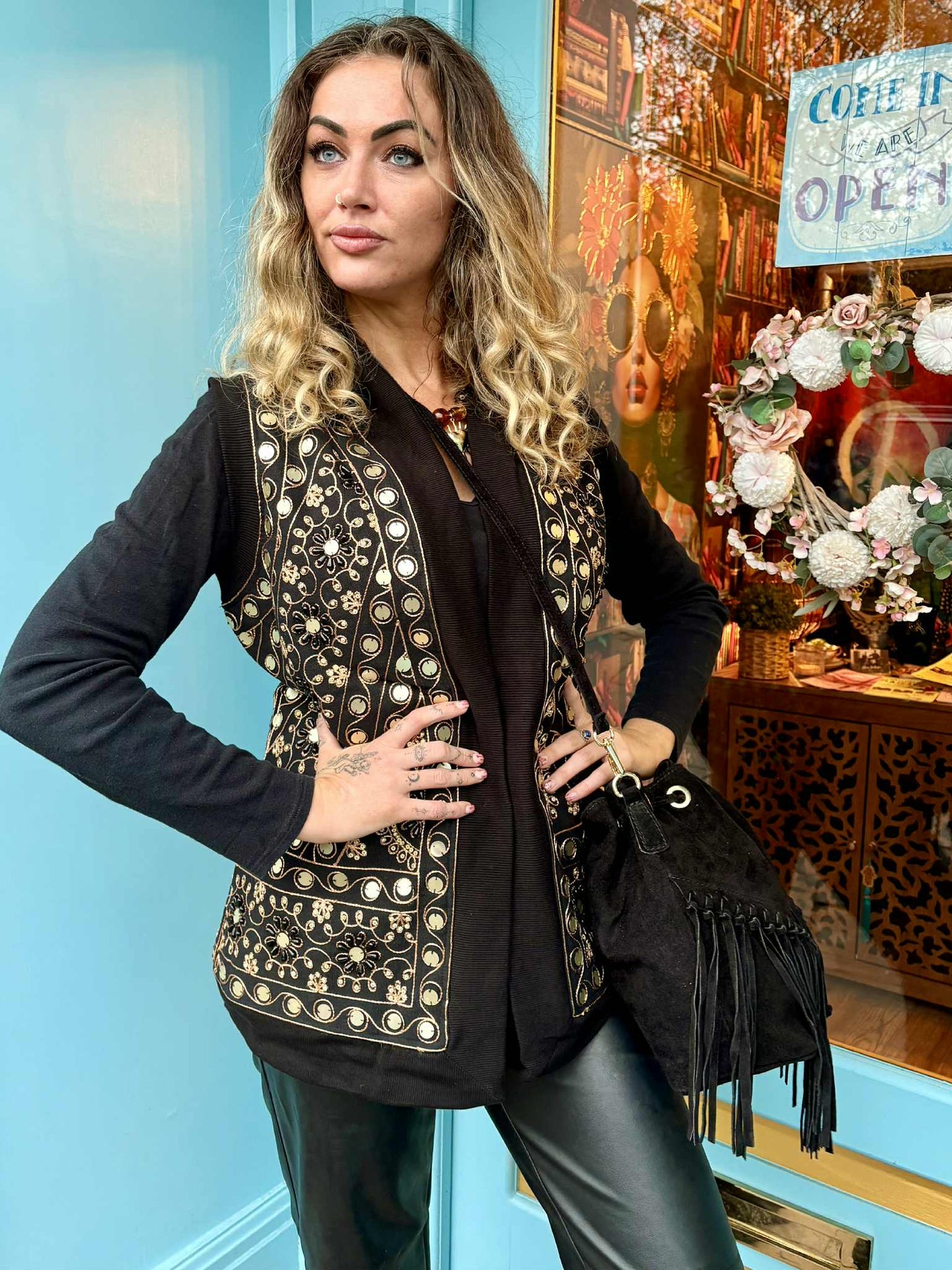 THE 'NURIA' BEAUTIFUL RICHLY BEADED AND EMBROIDERED EDGE TO EDGE GILET IN THREE COLOURS FROM OUR EXCLUSIVE SPANISH COLLECTION