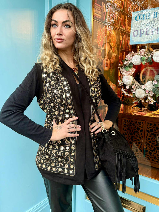 THE 'NURIA' BEAUTIFUL RICHLY BEADED AND EMBROIDERED EDGE TO EDGE GILET IN THREE COLOURS FROM OUR EXCLUSIVE SPANISH COLLECTION