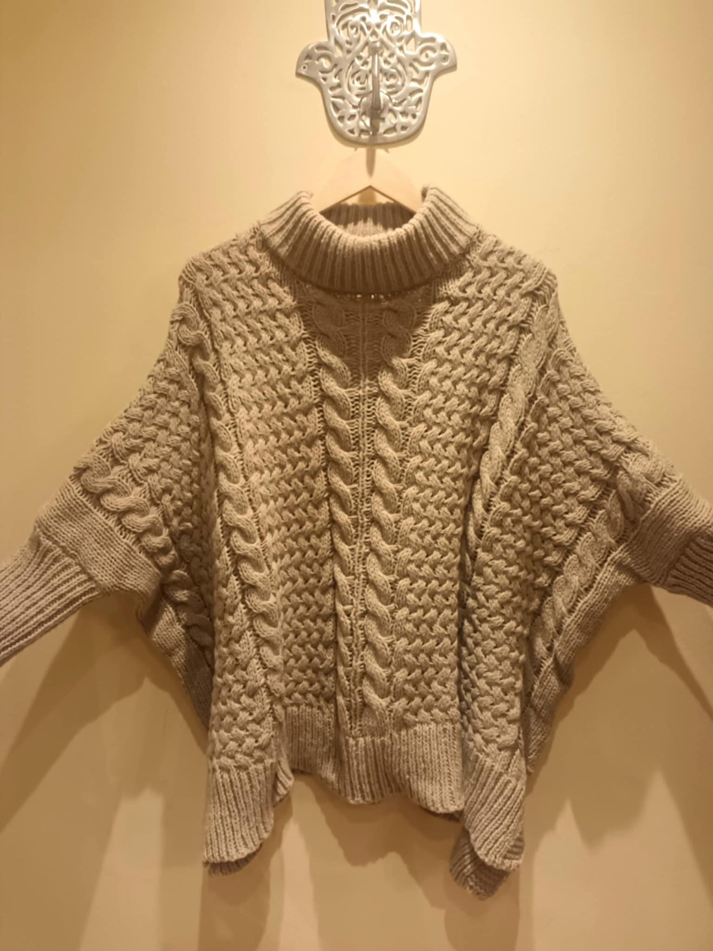THE 'COASTAL GLOW' EXQUISITE QUALITY FUNNEL NECK CABLE KNIT WITH SPLIT DETAIL HEMLINE