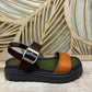 THE 'ROMA' TAN AND CHOCOLATE MODERN URBAN CHUNKY BUCKLE DETAIL SANDAL