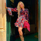 THE 'MARITZA' STUNNING FLOATY BELL SLEEVE DRESS IN A BIRD OF PARADISE PRINT FROM OUR EXCLUSIVE SPANISH COLLECTION