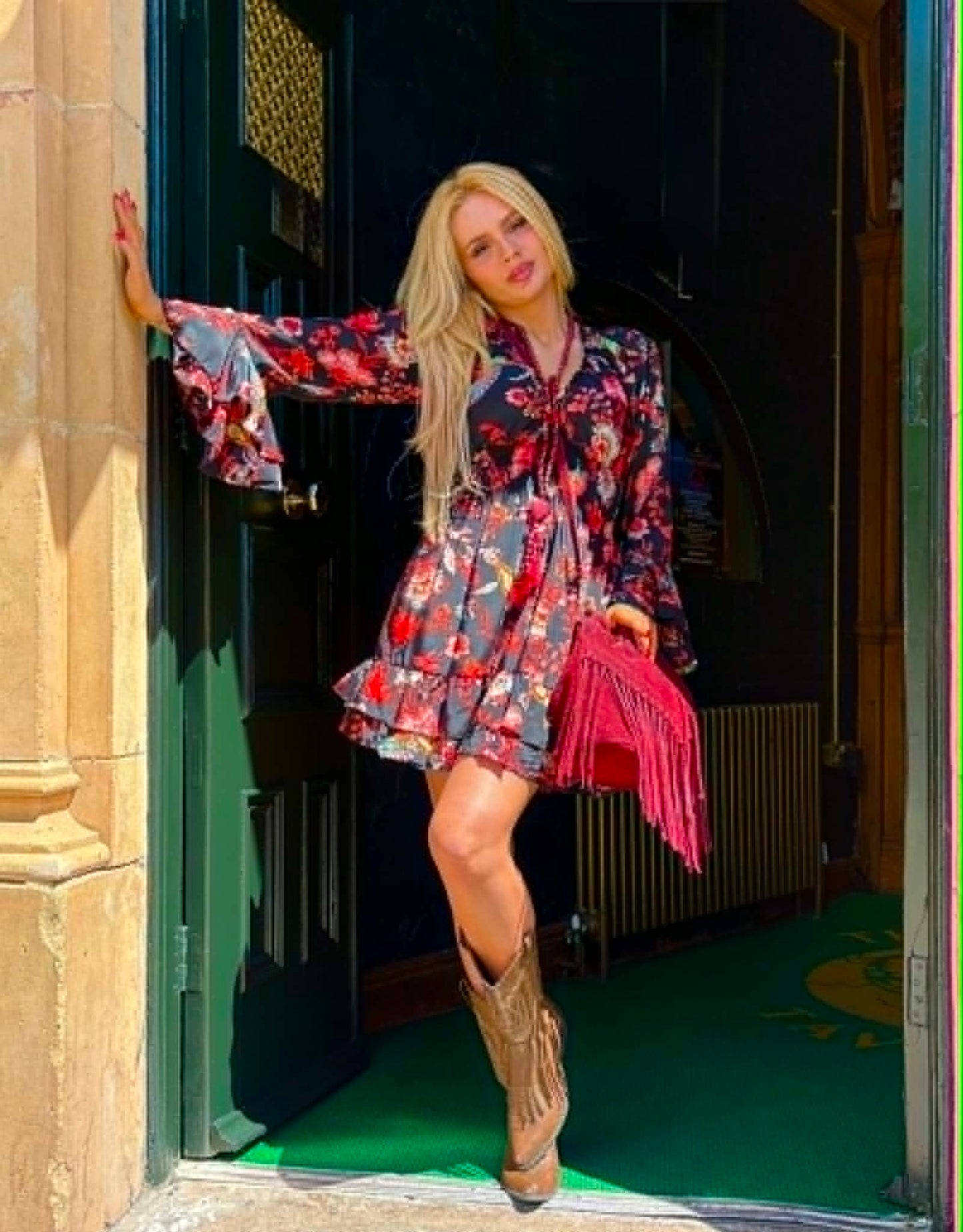 THE 'MARITZA' STUNNING FLOATY BELL SLEEVE DRESS IN A BIRD OF PARADISE PRINT FROM OUR EXCLUSIVE SPANISH COLLECTION