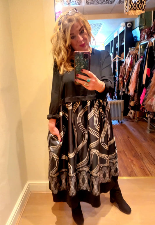 THE 'DECO' BEAUTIFULLY VERSATILE ART DECO PRINT COCOON DRESS WITH POCKETS