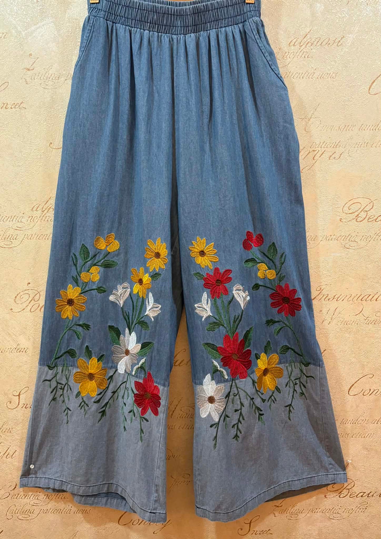 THE 'FLOWER POWER' LIGHTWEIGHT RELAXED FIT JEANS WITH STUNNING FLORAL EMBROIDERY