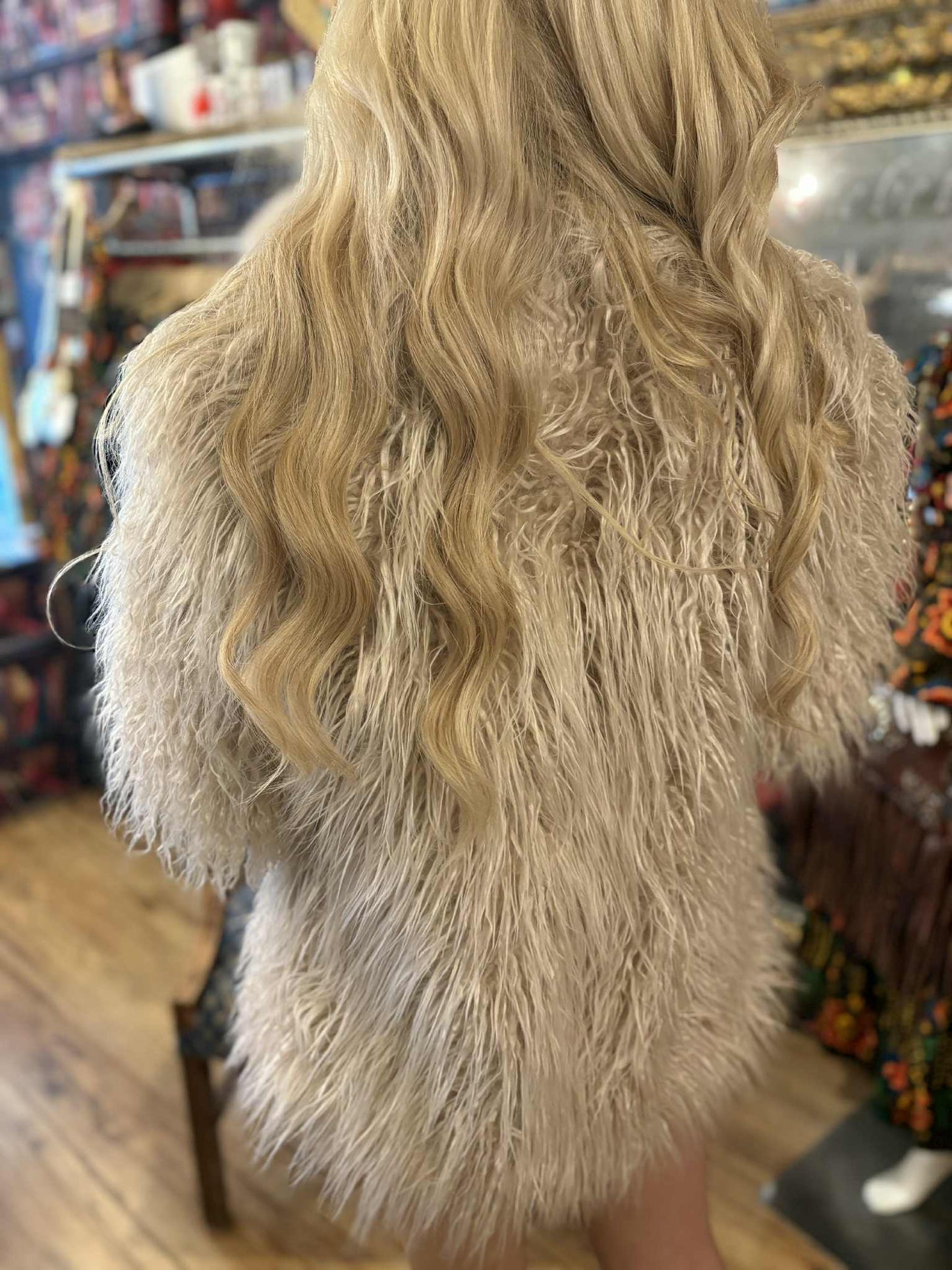 THE 'PENNY LANE' VINTAGE 70'S STYLE SHAGGY MONGOLIAN FUR FULLY LINED JACKET