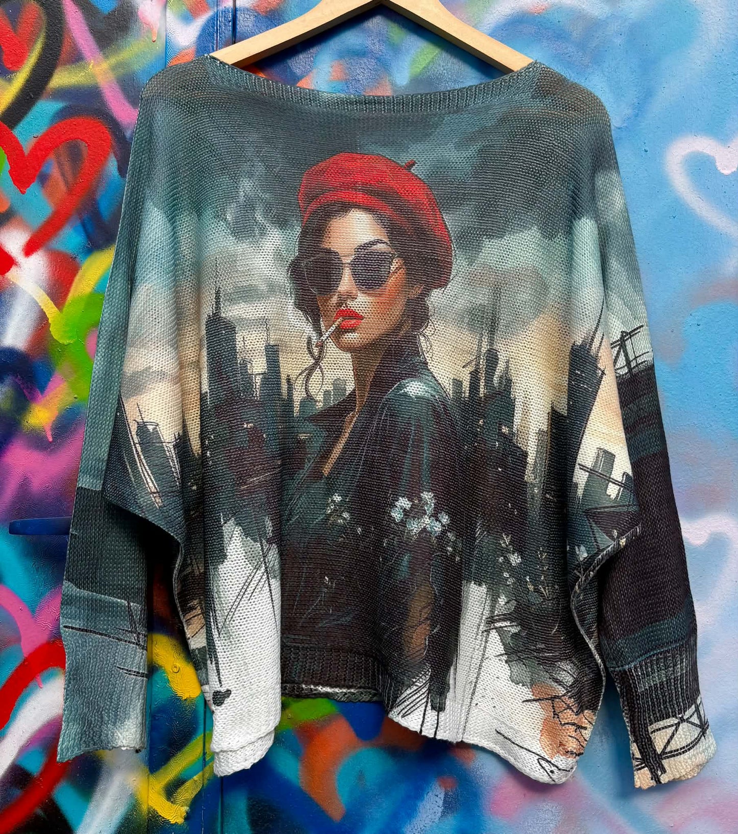 THE 'FRENCHIE' LIGHTWEIGHT RELAXED FIT KNITTED TOP WITH PARISIAN LADY PRINT