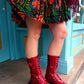 THE 'ROSA' STUNNING SCARLET FLORAL EMBROIDERED LACE UP SUPER COMFORT BOOTS VEGAN FRIENDLY