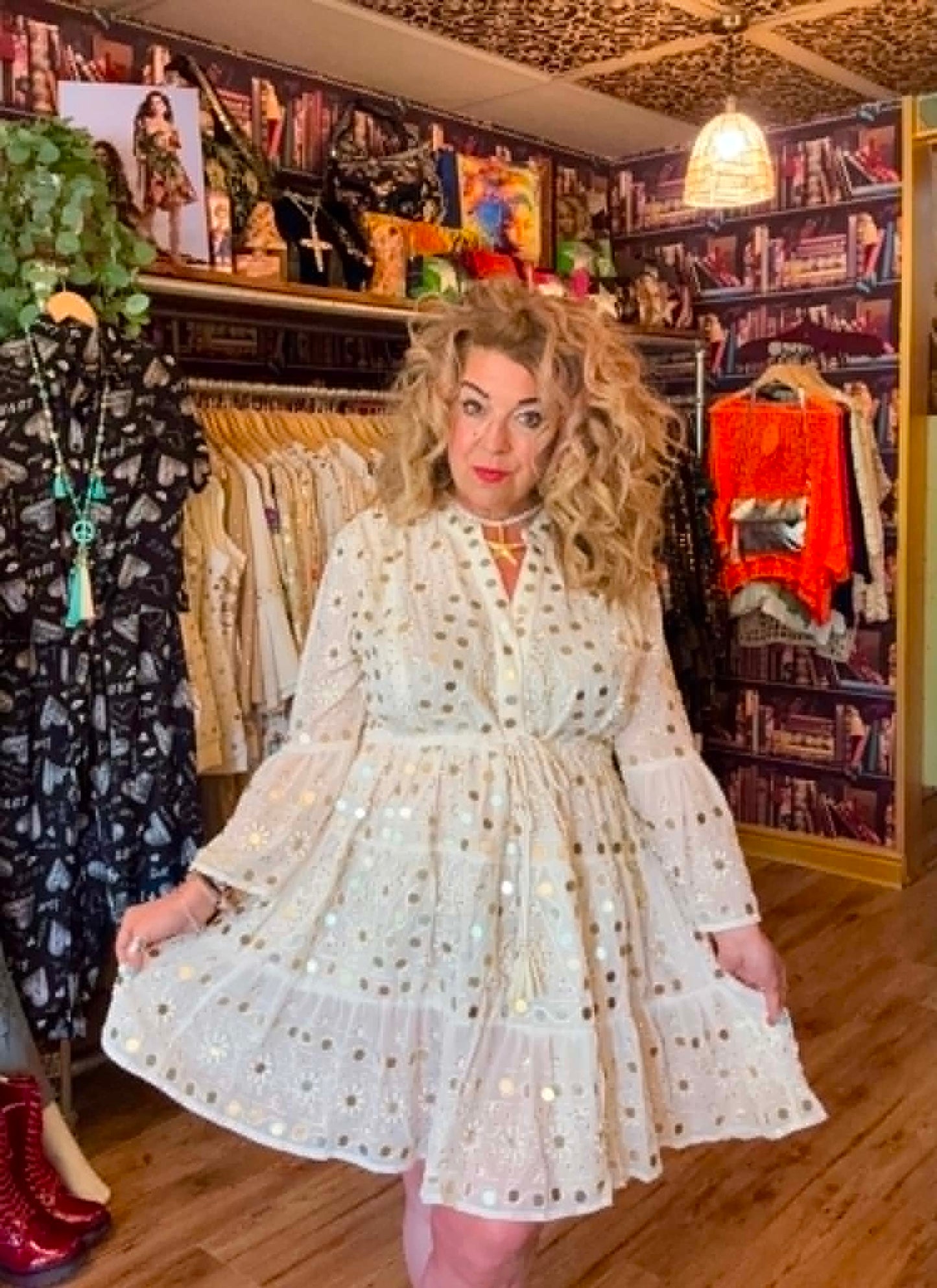 THE 'NURIA' STUNNING SNOWY WHITE SEQUINNED AND BEADED BELL SLEEVE BOHEMIAN TUNIC DRESS FROM OUR EXCLUSIVE SPANISH COLLECTION