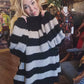 THE 'COBAIN' COSY OVERSIZED STRIPED FUNNEL NECK SNUGGLE JUMPER PINK OR BLACK