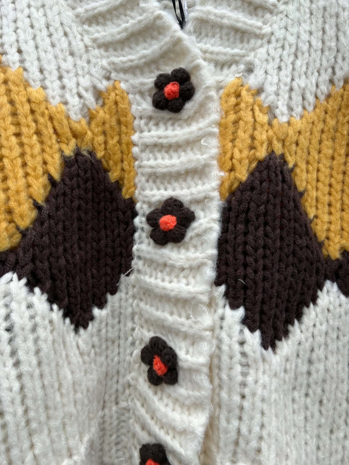 THE 'ASPEN' SUPERSOFT COSY CHUNKY KNIT CARDIGAN WITH CUTE KNITTED FLOWER BUTTONS