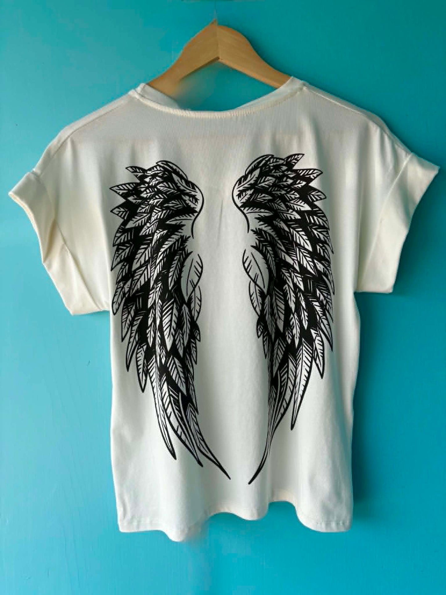 THE 'FALLEN ANGEL' ROCK CHICK STYLE T SHIRT WITH ANGEL WING DETAIL TO THE BACK