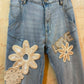 THE 'LOVE AND DAISIES' VINTAGE STYLE SUPERSOFT STRETCH CHAMBRAY JEANS WITH APPLIQUE DETAIL