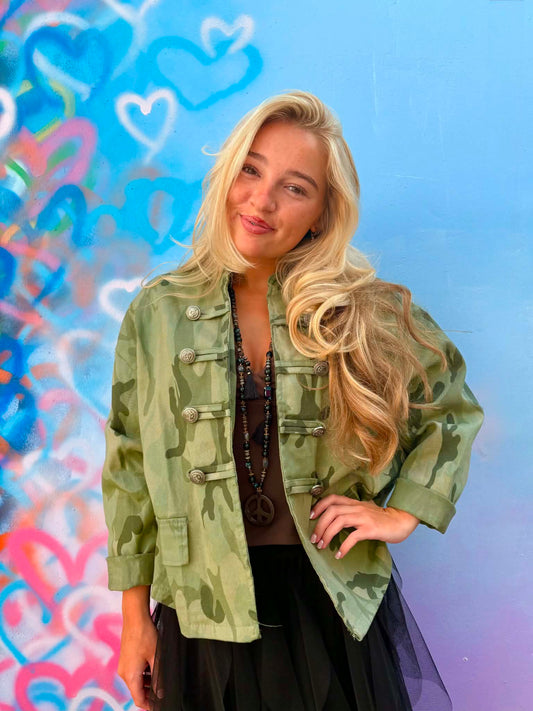 THE 'COMMANDO KITCH' FABULOUS MILITARY STYLE CAMO PRINT JACKET FREE SIZE UK 10 TO 18