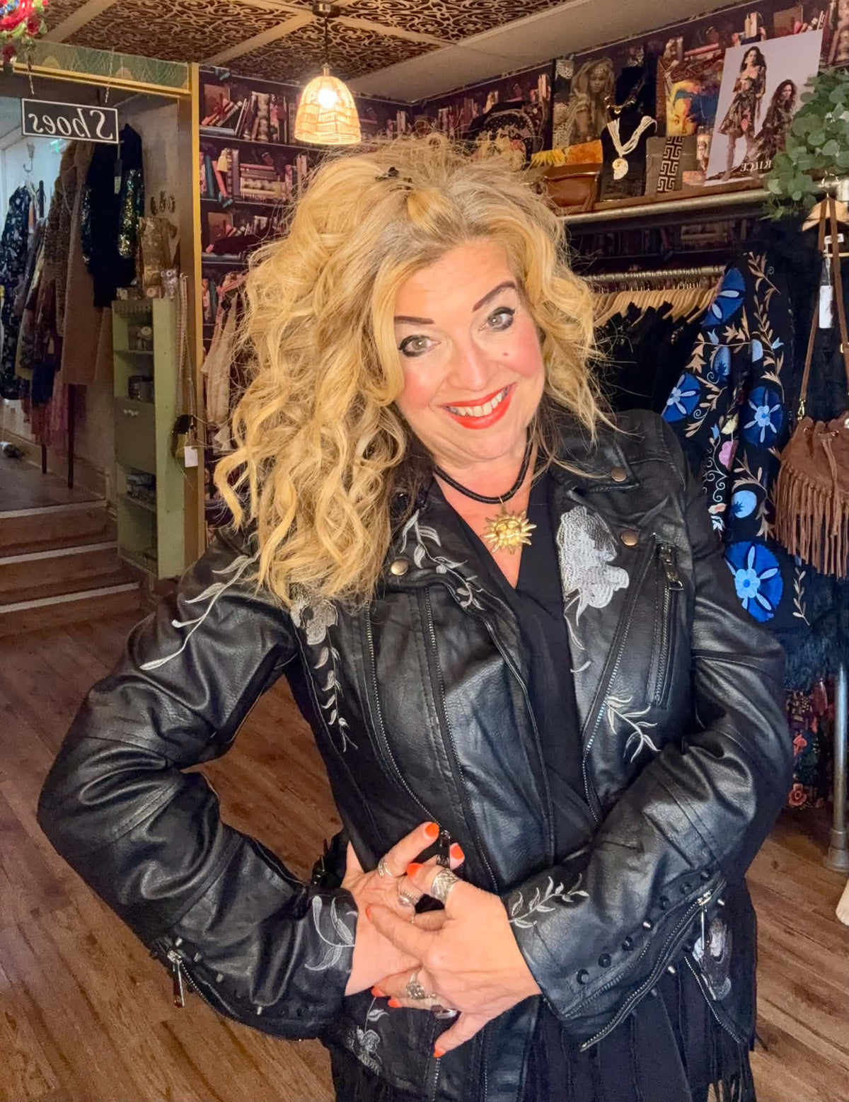 THE 'ROCK AND ROSES' STUNNING BIKER JACKET WITH BEAUTIFUL EMBROIDERED ROSES AND STUDDED DETAIL.