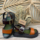 THE 'ROMA' TAN AND CHOCOLATE MODERN URBAN CHUNKY BUCKLE DETAIL SANDAL