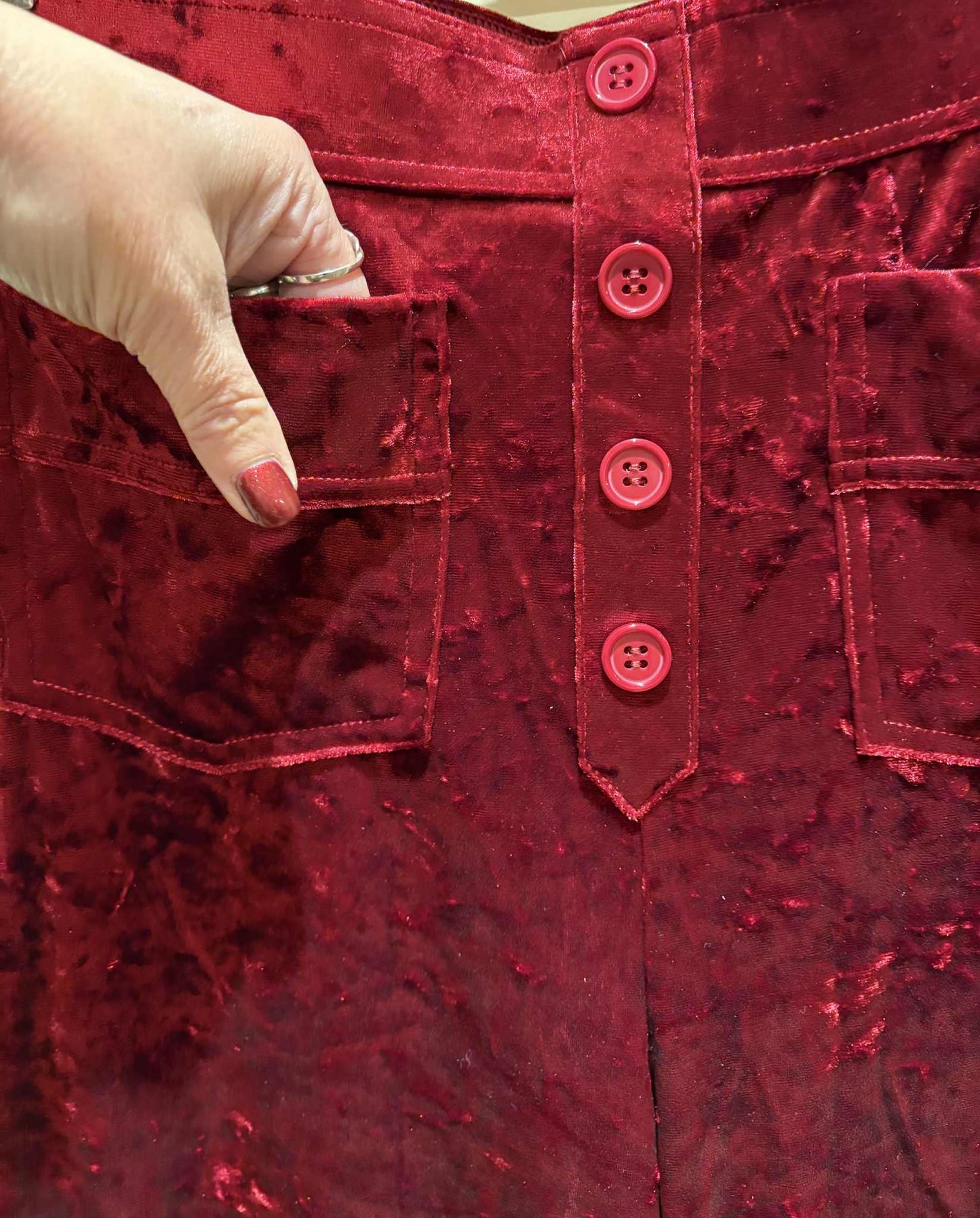 THE 'RITA ROCK CHICK' FABULOUS CRUSHED VELVET FIGURE SCULPTING FLARED BOOT CUT STRETCH TROUSERS BOTTLE GREEN OR CHERRY