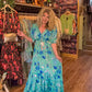 THE 'BONITA' STUNNING FLORAL AND BIRD PRINT DRESS IN EMERALD AND BLUE FROM OUR EXCLUSIVE SPANISH RANGE