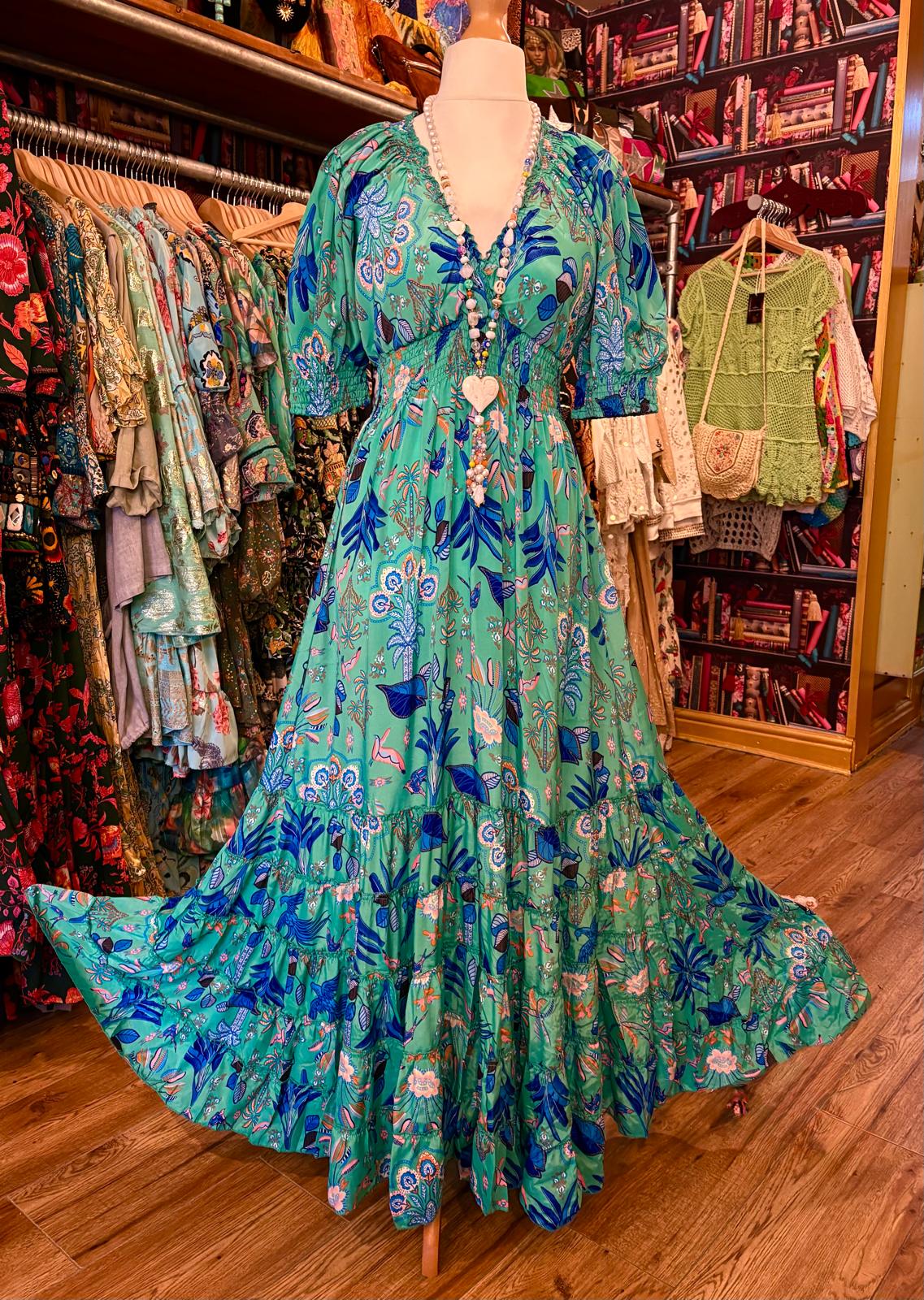 blue dress with bird print Sleeveless Sequin Long Dress with Side Cut-Out – Tux-USA® main image 1