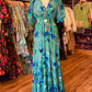 THE 'BONITA' STUNNING FLORAL AND BIRD PRINT DRESS IN EMERALD AND BLUE FROM OUR EXCLUSIVE SPANISH RANGE