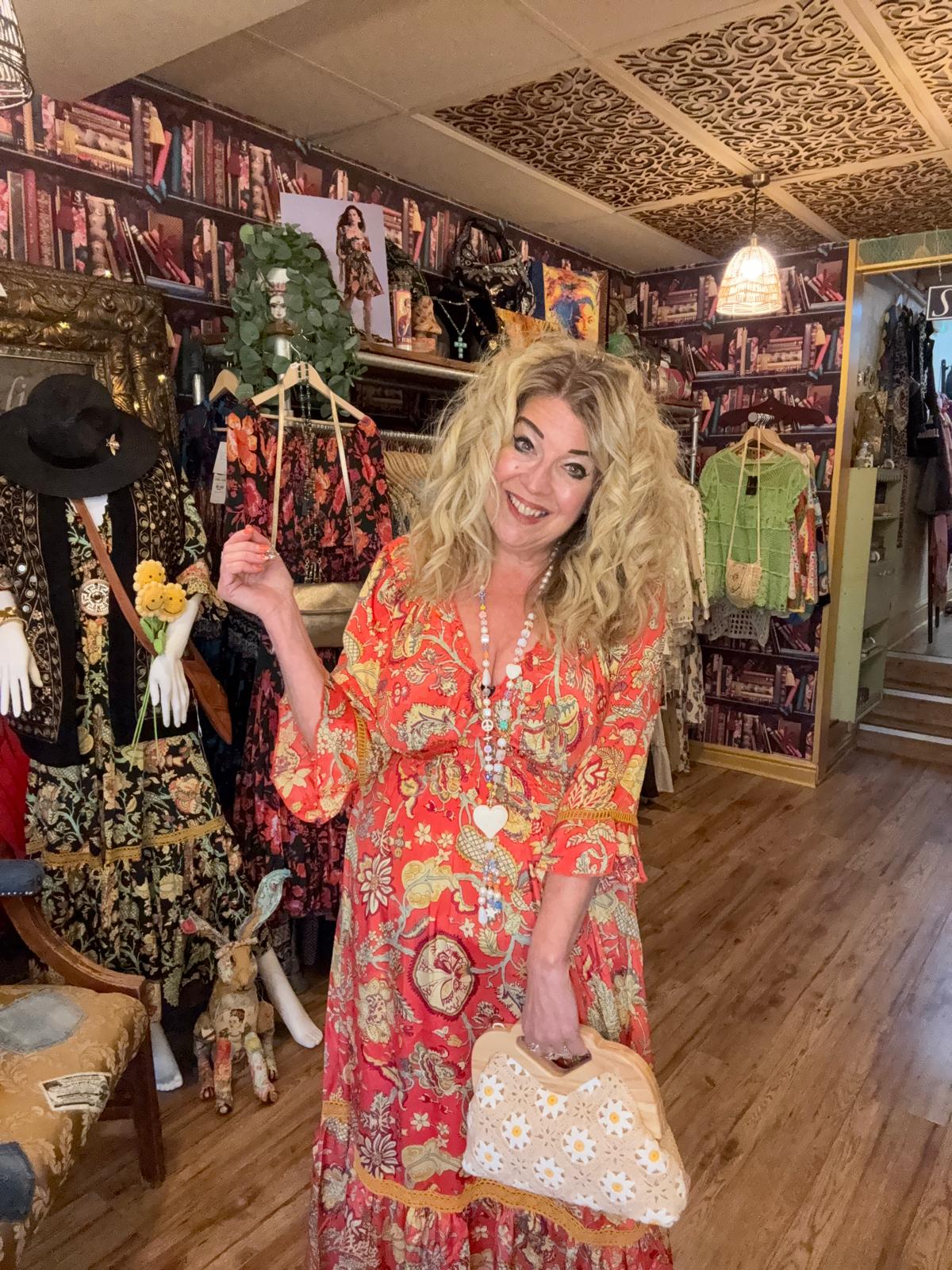 THE 'SCARLETTA' STUNNING LACE DETAIL DRESS IN SCARLET AND MUSTARD FROM OUR EXCLUSIVE SPANISH COLLECTION