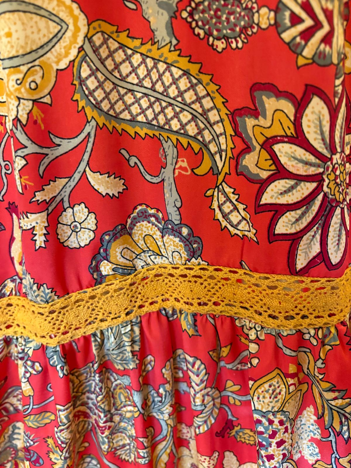 THE 'SCARLETTA' STUNNING LACE DETAIL DRESS IN SCARLET AND MUSTARD FROM OUR EXCLUSIVE SPANISH COLLECTION