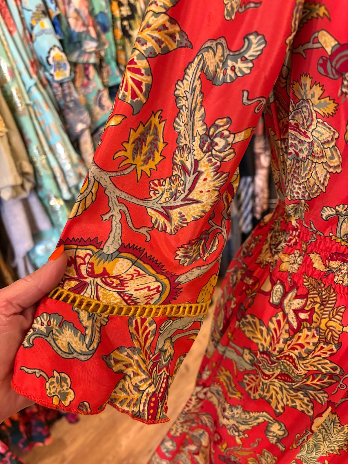 THE 'SCARLETTA' STUNNING LACE DETAIL DRESS IN SCARLET AND MUSTARD FROM OUR EXCLUSIVE SPANISH COLLECTION