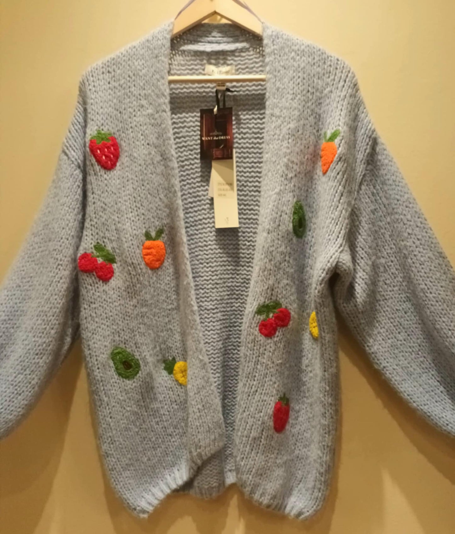 THE 'FEELING FRUITY' FABULOUSLY COSY EMBROIDERED SNUGGLE CARDIGAN IN SAGE GREEN OR POWDER BLUE