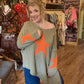 THE 'STARMAN' BEAUTIFUL ASYMMETRIC SNUGGLE JUMPER IN OLIVE GREEN AND ZINGY ORANGE