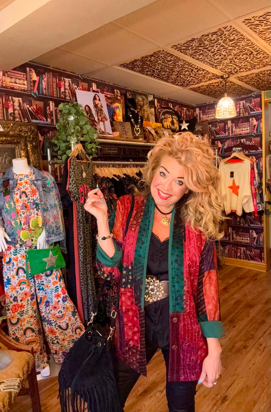 THE 'STEVIE' STUNNING BOHO 70'S STYLE JEWEL COLOURED PATCHWORK PRINT SOFT FEEL JACKET