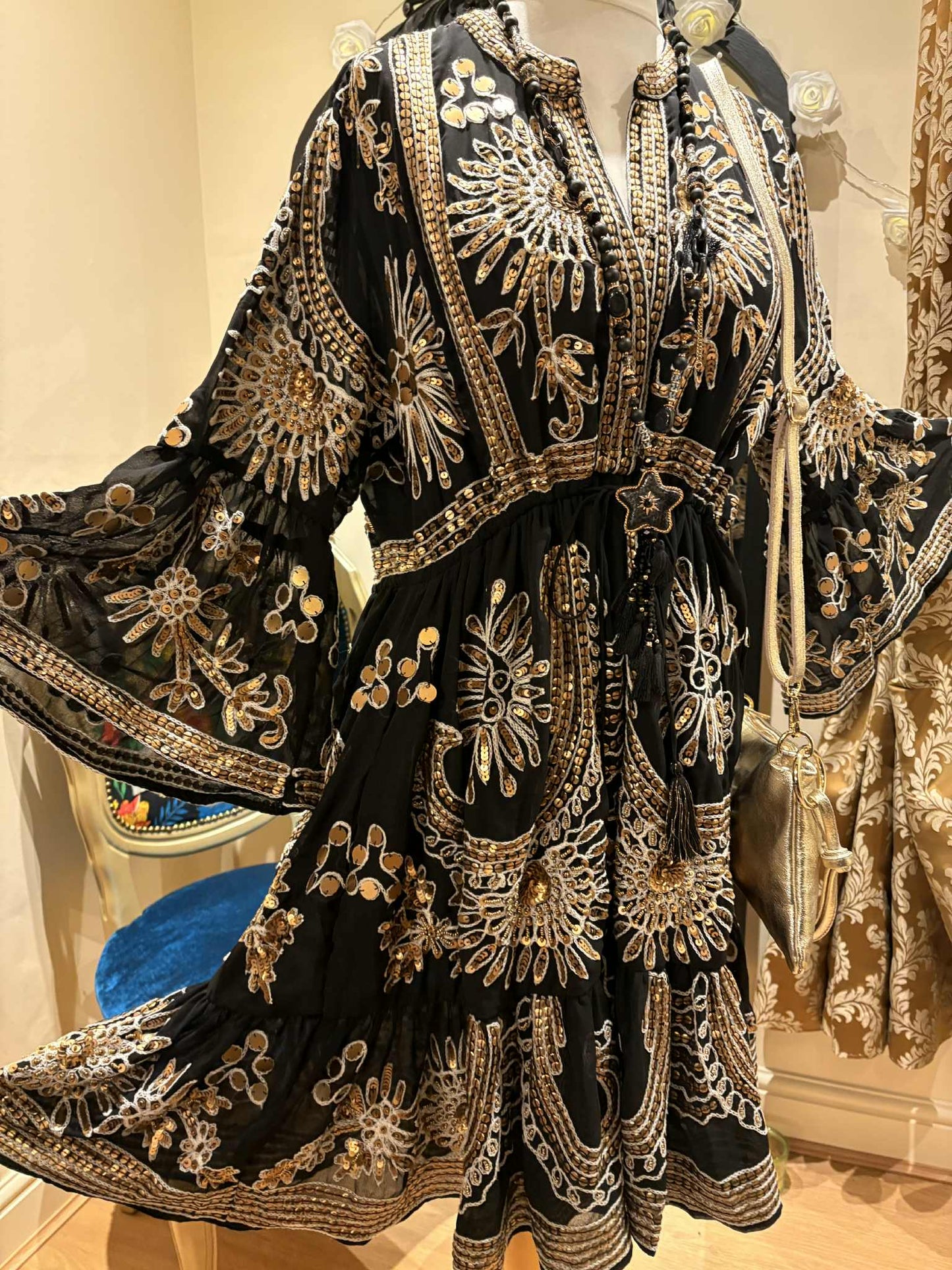 THE 'YARA' STUNNING RICHLY EMBELLISHED BELL SLEEVE TUNIC DRESS FROM OUR EXCLUSIVE SPANISH COLLECTION