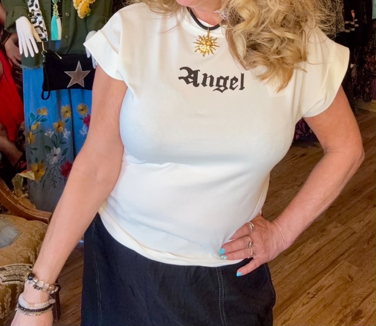 THE 'FALLEN ANGEL' ROCK CHICK STYLE T SHIRT WITH ANGEL WING DETAIL TO THE BACK